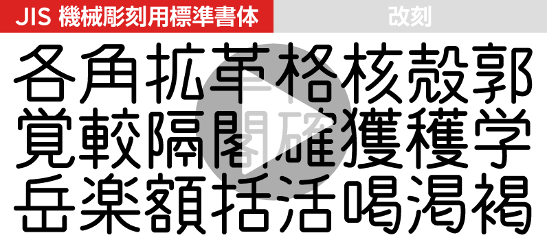 機械彫刻用標準書体そのままの字形と改刻した字形とを比較するアニメーション。